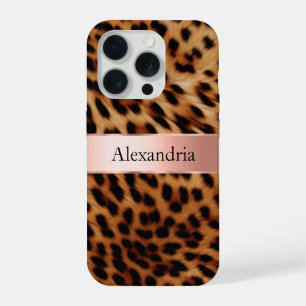 Coque iPhone 15 Pro Nom du ruban rose du Rose animal léopard