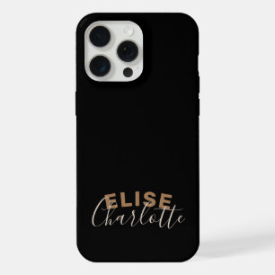 Coque iPhone 15 Pro Max Nom du script féminin en or noir moderne personnal