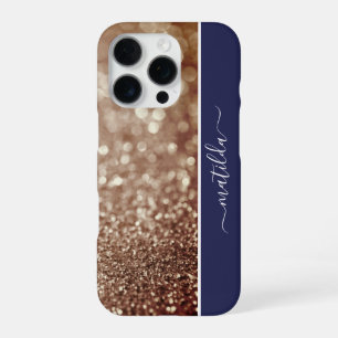 Coque iPhone 16 Pro Nom ÉDITABLE Parties scintillant Bokeh rose or & b