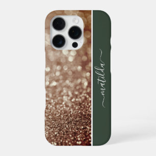 Coque iPhone 16 Pro Nom ÉDITABLE Parties scintillant Bokeh rose or & v