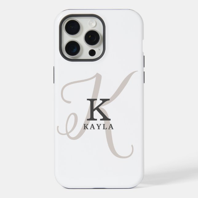 Coque iPhone Nom élégant avec Monogramme de calligraphie sur bl (Verso)