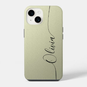 Coque Pour iPhone 14 Nom élégant en calligraphie beige noir