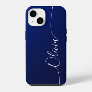 Coque Pour iPhone 14 Nom élégant en calligraphie bleu blanc