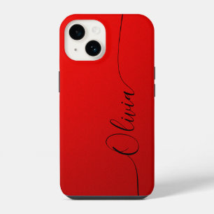 Coque Pour iPhone 14 Nom élégant en écriture calligraphique rouge et no