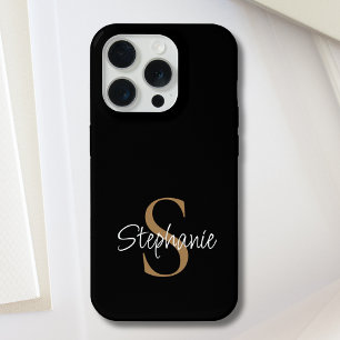 Coque iPhone 15 Pro Nom élégant en écriture manuscrite Monogramme Or N