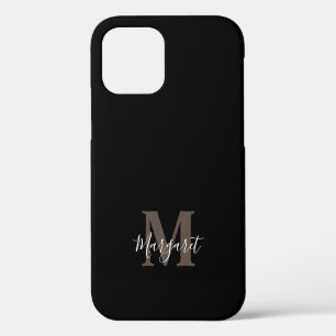 Coque iPhone 12 Nom élégant noir monogrammé écrit à la main