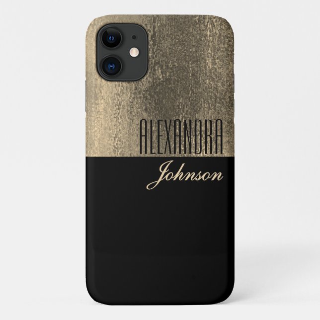 Coque iPhone Nom Élégant Or Noir (Dos)