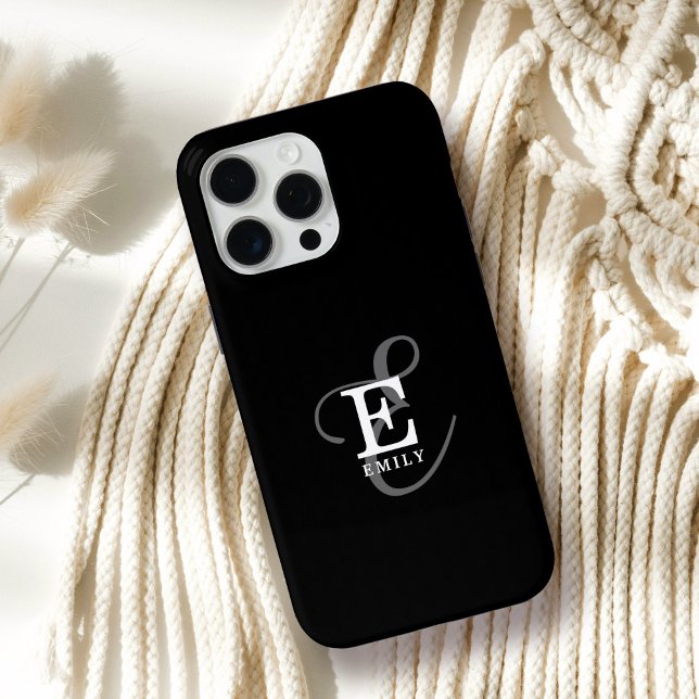 Coque iPhone Nom élégant unique et typographie de monogramme No (Personalize with your name and monogram initial.)