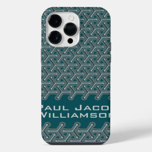 Coque Pour Pour iPhone 14 Pro Max Nom en acier cubique motif turquoise foncé