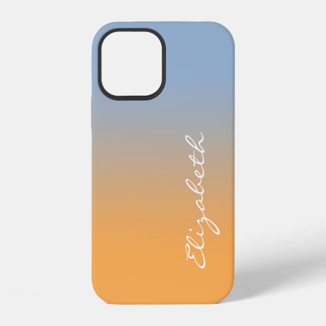 Coque iPhone Nom en écriture manuscrite dégradé bleu clair oran (Verso)