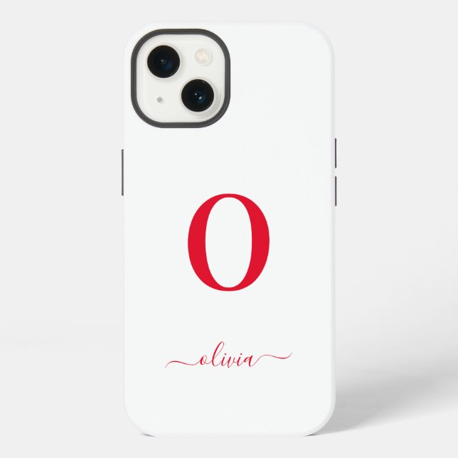 Coque iPhone Nom en écriture personnalisé blanc et rouge avec m (Verso)