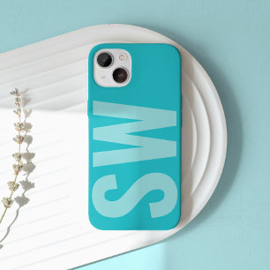Coque iPhone 16 Pro Max Nom en gras Initiales Aqua Blue Custom Monogramme