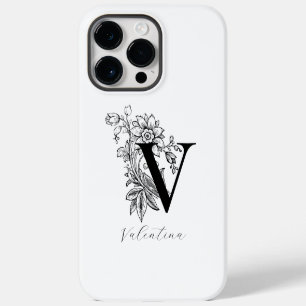 Coque Pour Pour iPhone 14 Pro Max Nom en monogramme lettre V botanique
