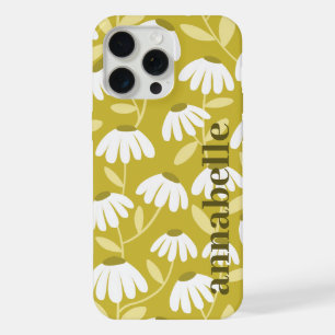 Coque iPhone 15 Pro Max Nom en monogramme sur le côté, motif floral olive