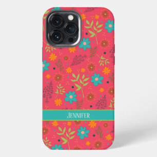 Etui iPhone 13 Pro Max Nom féminin floral rose moderne botanique