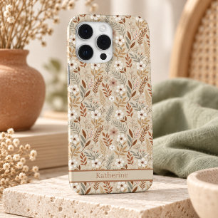 Coque iPhone 16 Pro Max Nom Fleurs Sauvages Terracotta Sage Neutre Douce