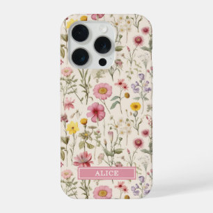 Coque iPhone 15 Pro Nom floral aquarelle botanique rose