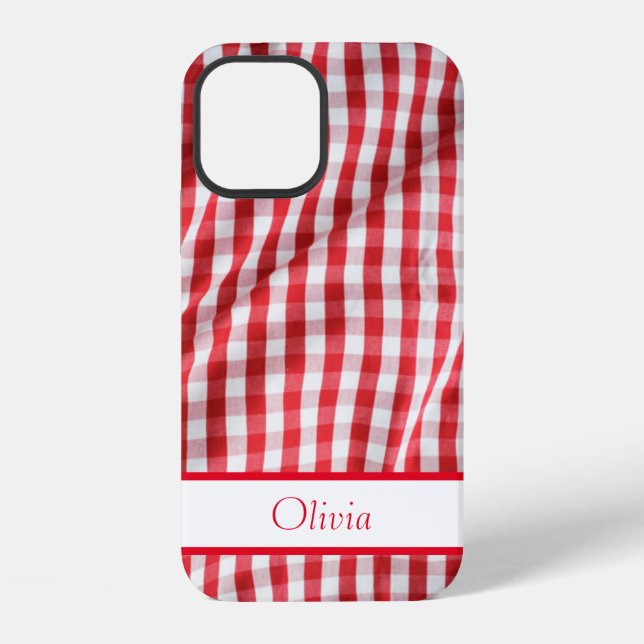 Coque iPhone Nom Gingham Rouge Simple Moderne (Verso)