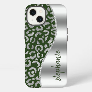 Etui iPhone 13 Nom Glam Leopard Spots Métallic Argent Vert
