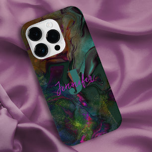 Coque Pour iPhone 14 Plus Nom initial de la peinture liquide de couleur fonc
