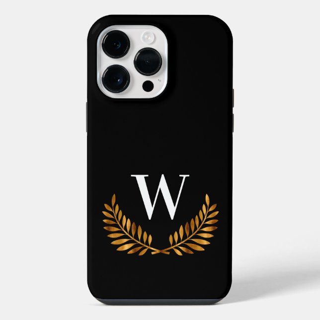 Coque iPhone Nom initial du monogramme en or noir couronne (Verso)