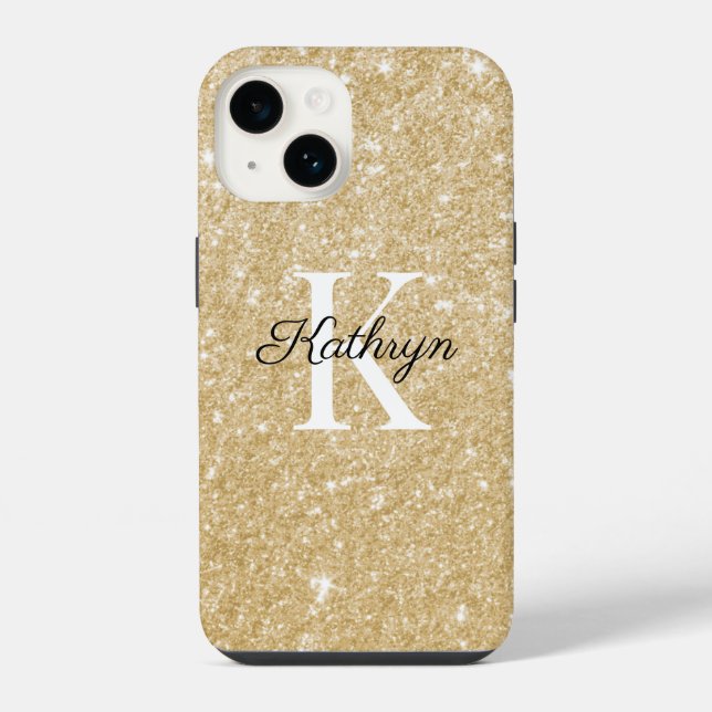 Coque iPhone Nom Initial Monogramme Paillettes Dorées (Verso)