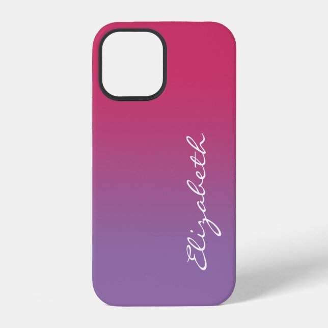 Coque iPhone Nom manuscrit avec dégradé rose à violet (Verso)