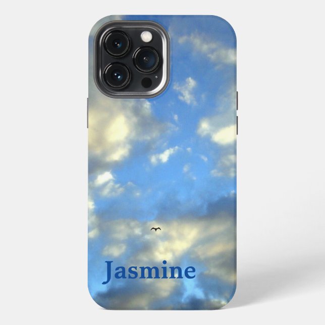 Coque iPhone Nom manuscrit simple Ciel bleu Nuages (Verso)