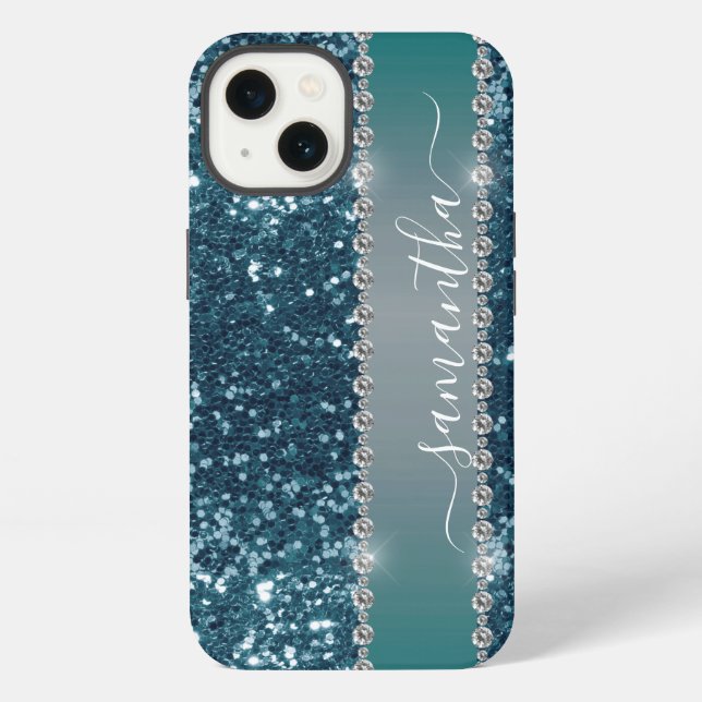 Coque iPhone Nom manuscrit Teinte de bleu sarcelle avec effet p (Verso)