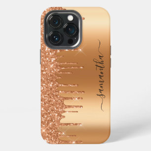 Etui iPhone 13 Pro Nom manuscrit Terra Cotta Paillettes gouttes Terre