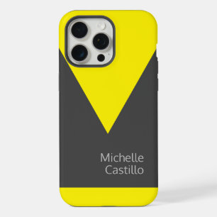 Coque iPhone 15 Pro Max Nom minimaliste gris jaune simple clair