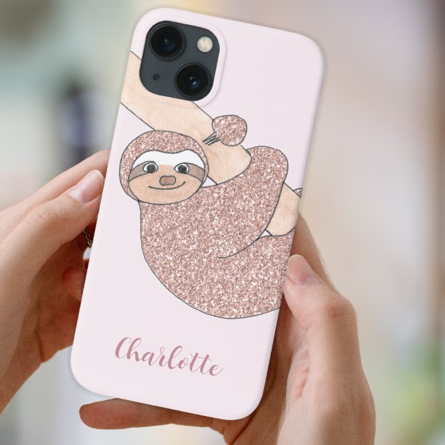 Coque iPhone Nom Monogram Rose Sloth (Créateur téléchargé)