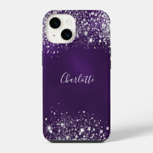 Coque Pour iPhone 14 Nom monogramme de poussière de parties scintillant
