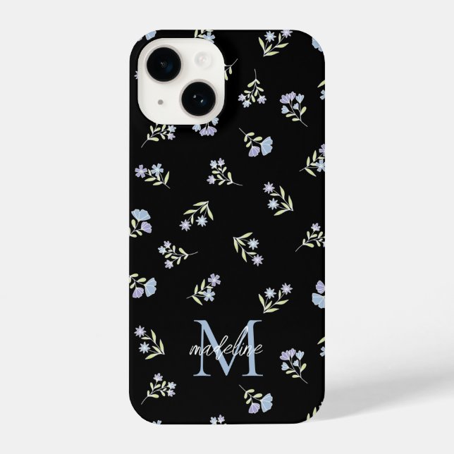 Coque iPhone Nom monogramme et bleu initial pourpre jolie (Verso)