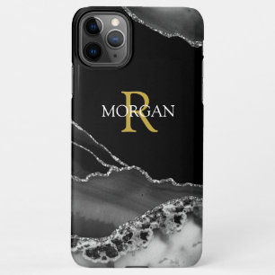 Coque iPhone 11Pro Max Nom & Monogramme, Gris noir, Or blanc Texte