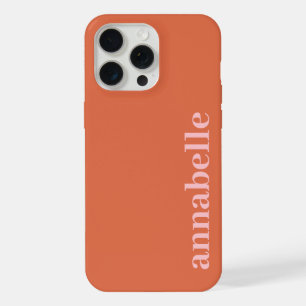 Coque iPhone 15 Pro Max Nom Monogramme Latéral Minimaliste Rose & Rouge