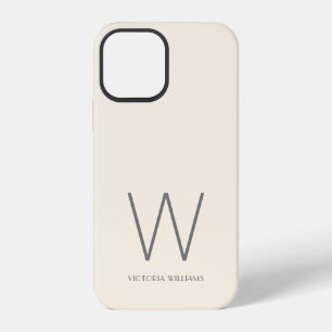 Coque iPhone 12 Nom monogramme minimaliste gris ivoire moderne