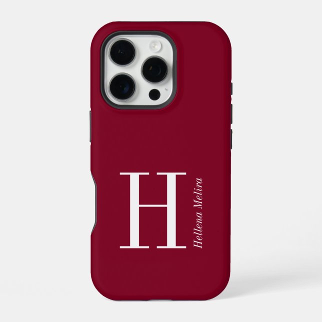 Coque iPhone Nom Monogramme Moderne Bourgogne (Verso)