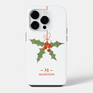 Coque Pour iPhone 14 Plus Nom Monogramme Noël Holly Floral Hiver