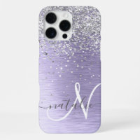 Nom Monogramme Pailleté Argent Métal Brossé Violet