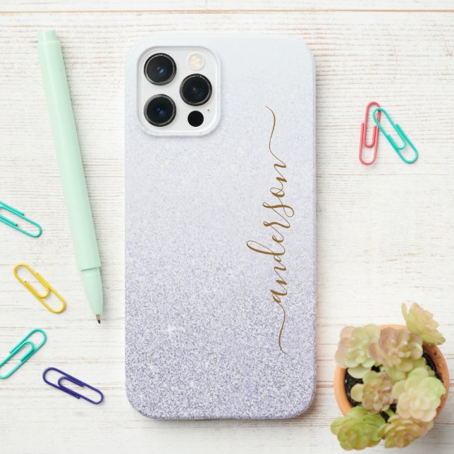 Coque iPhone Nom monogrammé pailleté élégant (Sur le bureau)