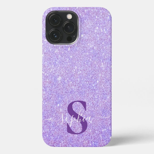 Coque iPhone Nom monogrammé pailleté élégant (Verso)