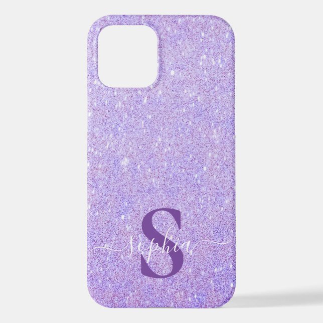 Coque iPhone Nom monogrammé pailleté élégant (Verso)