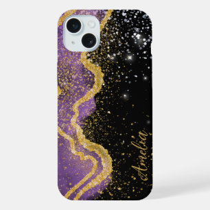Coque iPhone 15 Plus Nom monogrammé pailleté élégant