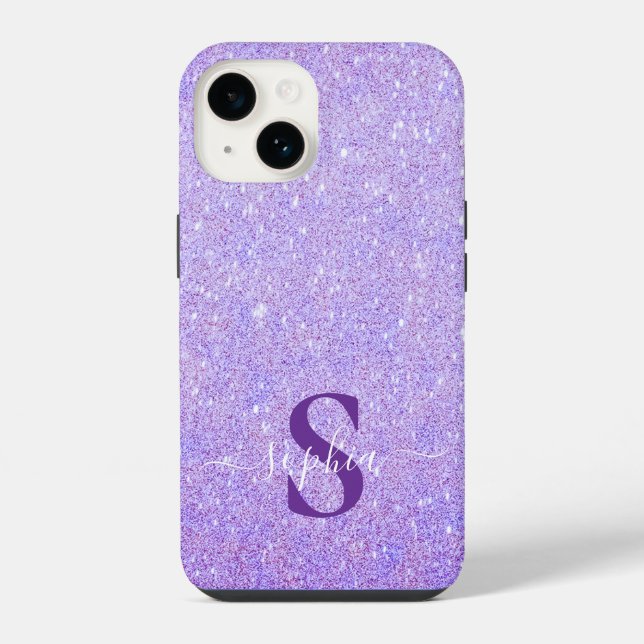 Coque iPhone Nom monogrammé pailleté élégant (Verso)