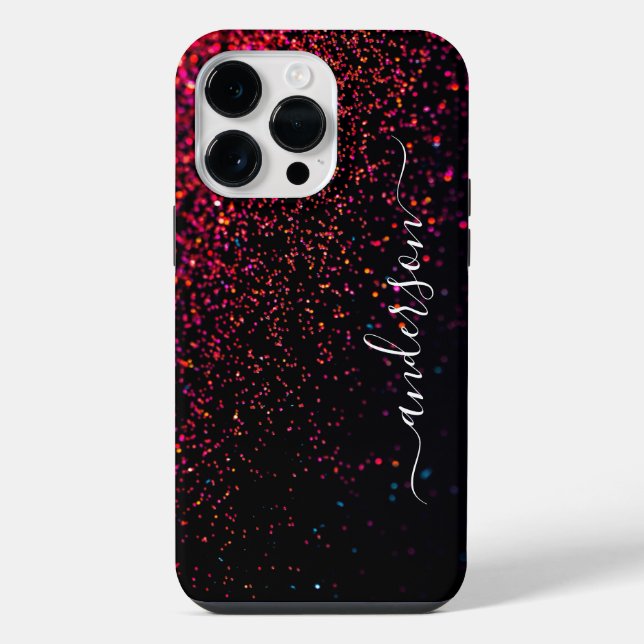 Coque iPhone Nom monogrammé pailleté élégant (Verso)