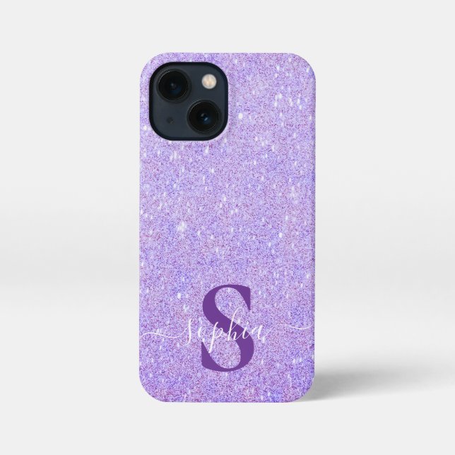 Coque iPhone Nom monogrammé pailleté élégant (Verso)