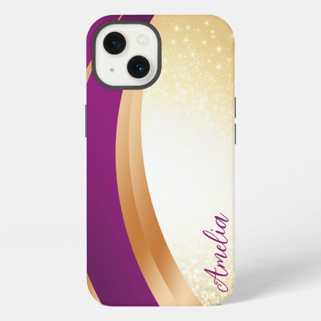 Coque iPhone Nom monogrammé pailleté élégant (Verso)