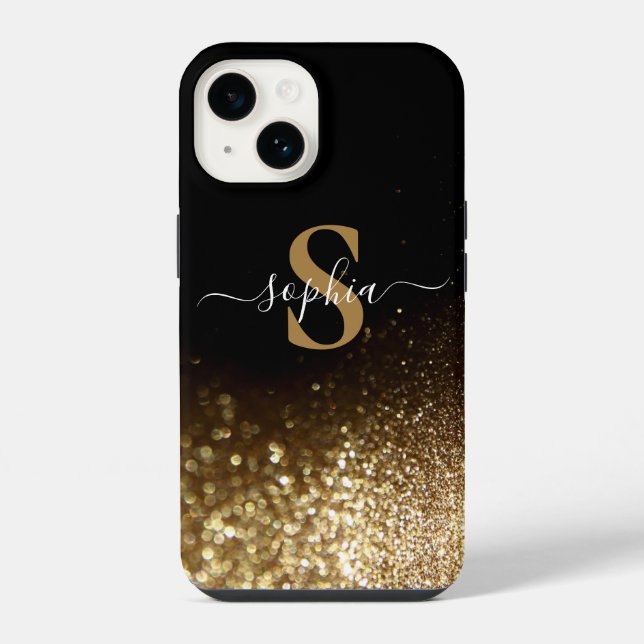 Coque iPhone Nom monogrammé pailleté élégant (Verso)