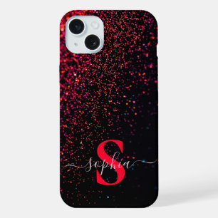 Coque iPhone 15 Plus Nom monogrammé pailleté élégant